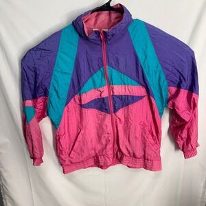 Ashley‎ Hill Windbreaker Womens Medium Pink Purple Teal Vintage 80s Colorblock